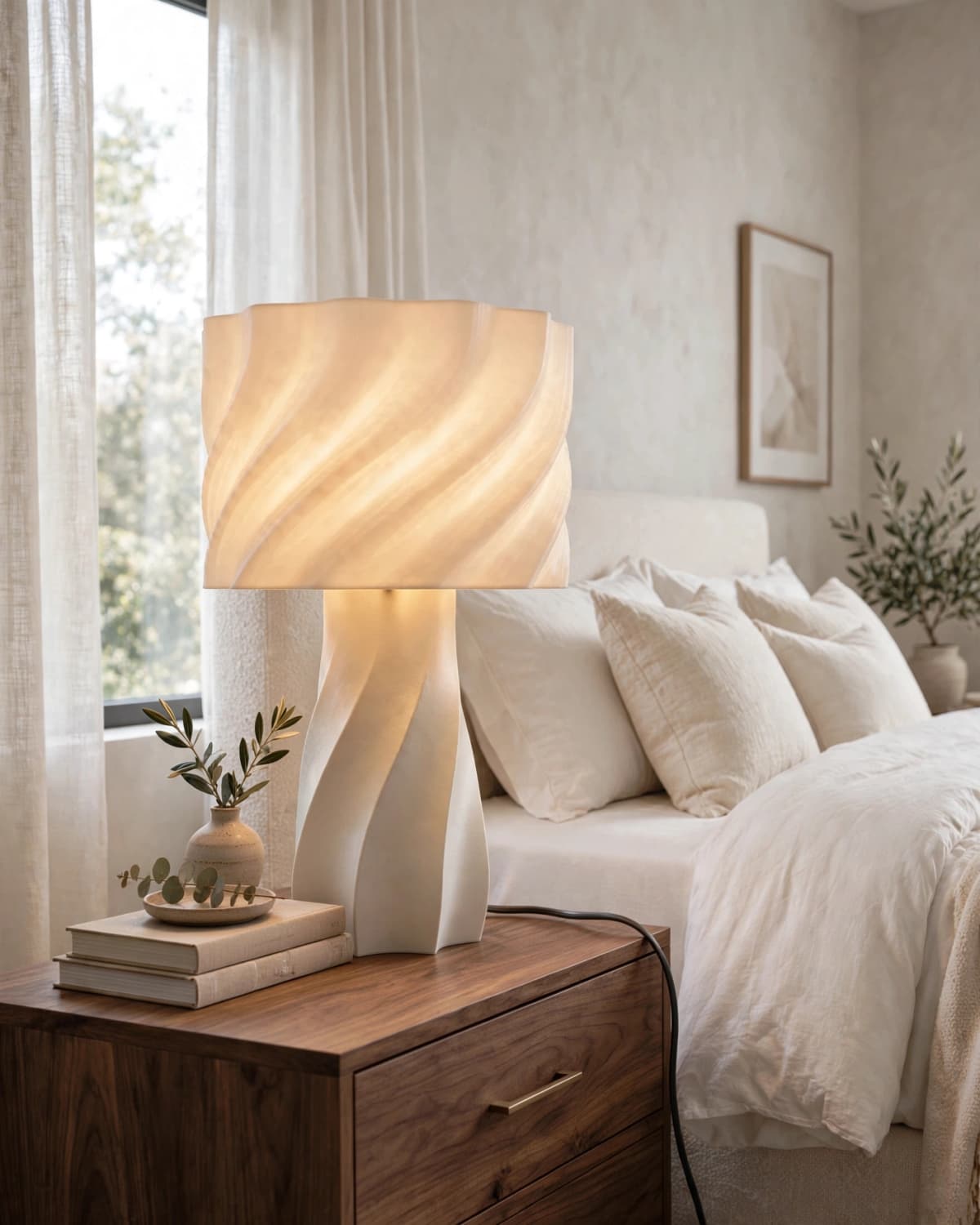 Flux3D Twill - 3D Printed Table Lamp | Wavy Modern Lamp for Bedroom & Living Room