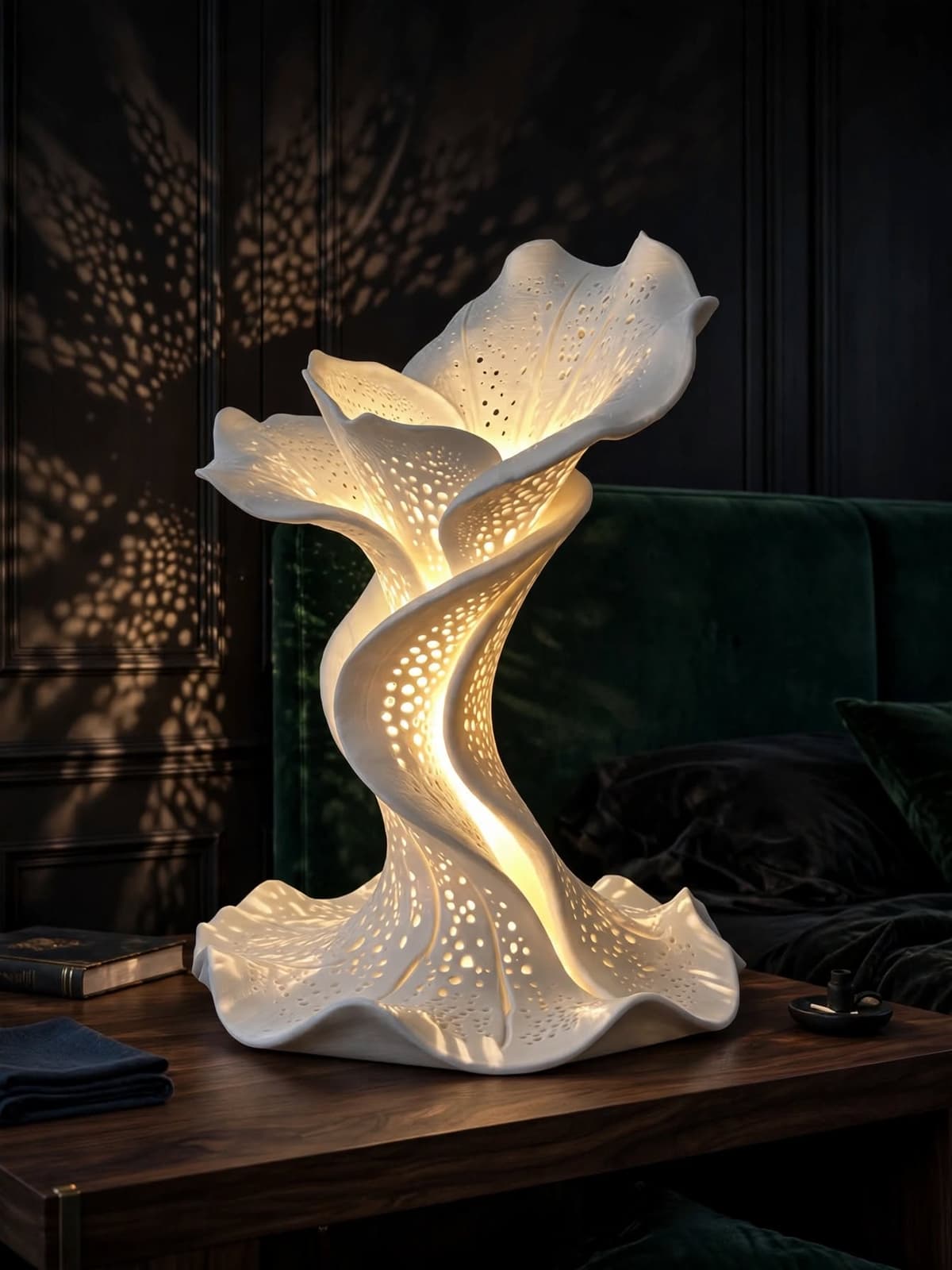 Liora Vortex - 3D Printed Sculptural Flower Table Lamp | Organic Modern Statement Light