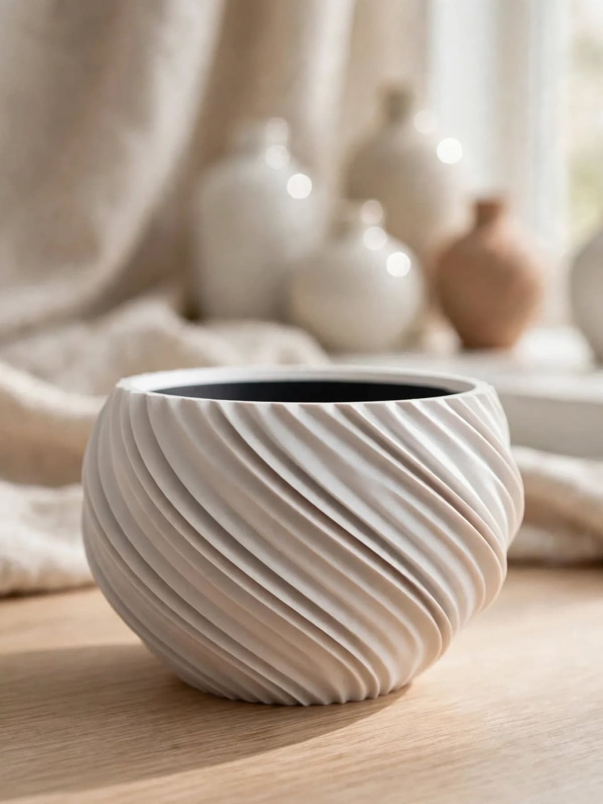 The Helix Sculptural Swirl Indoor Planter Small White modern planter vessel with spiral design for home decor and plants
