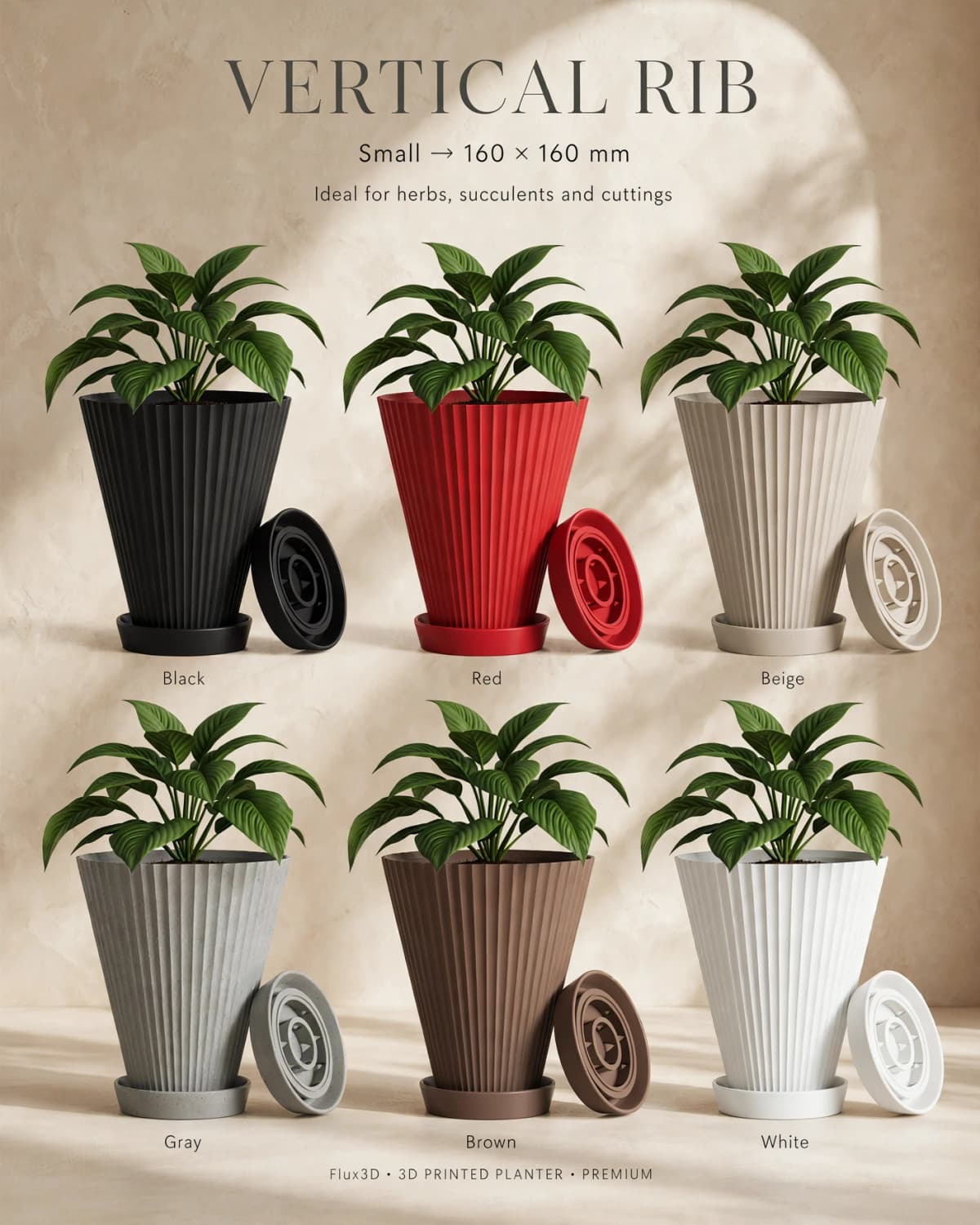 Modern Geometric 3D Printed Planter Pots vertical rib color label indoor plant pots modern home decor designer planter pots